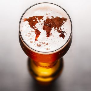 Glass of Beer, Foam is map of Globe